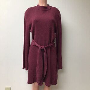 Nanushka Womens Sweater Dress Purple Belted Mock Neck Long Sleeve Ribbed M New